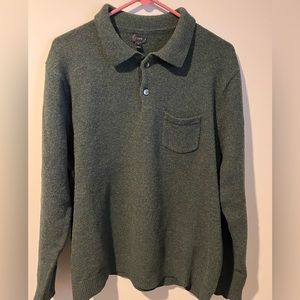 Mens J Crew Long Sleeve Lambswool Polo Sweater 2 Button Dark Green Size XL